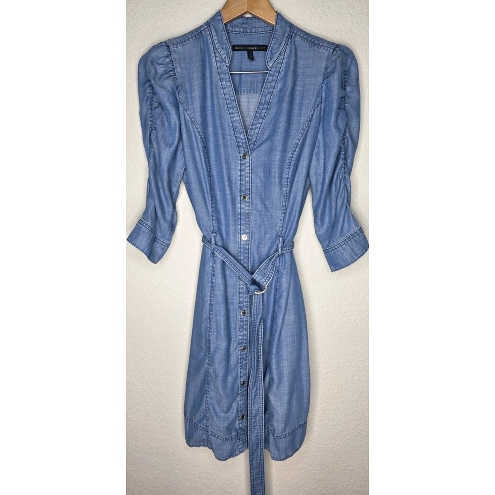 New WHITE HOUSE BLACK MARKET Denim Belted Shirt Dress Lyocel Woman 4 Button
